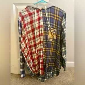 American Eagle Hooded Plaid Shirt - Multicolored